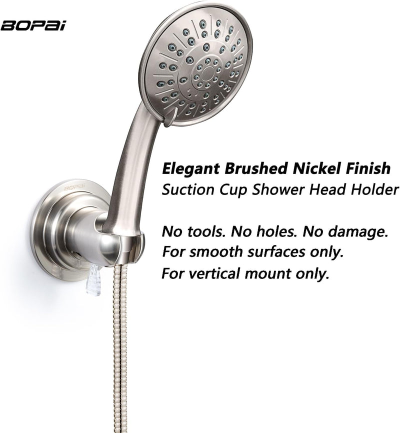 JiePai Suction Cup Shower Head Holder Adhesive,Suction Handheld Shower Head Holder Bracket,Removable Wall Mount Holder for Bathroom,Brushed Nickel Holder-Brushed Nickel