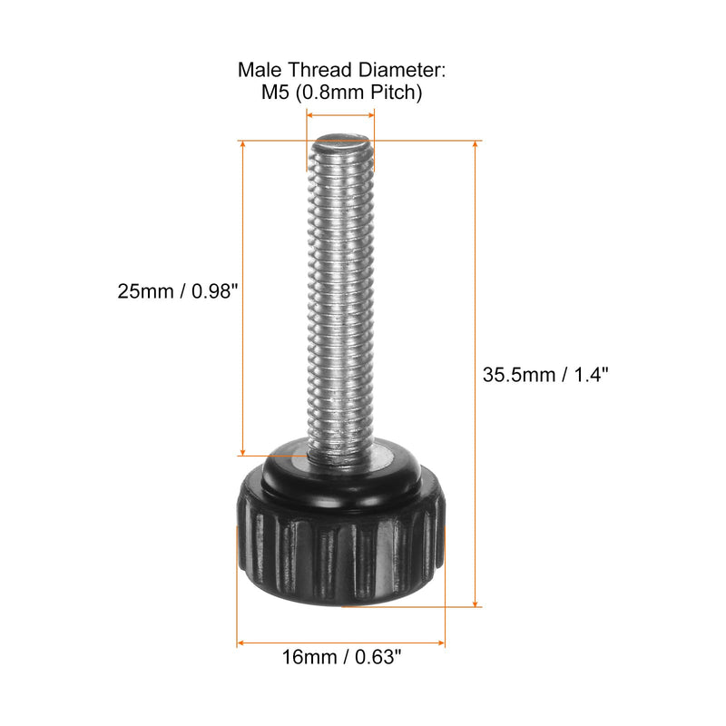 HARFINGTON 12pcs Knurled Knobs M5 x 25mm Male Thread 16mm Head Grip Plastic Metric Clamping Knobs Handles Thumb Screws with Threaded Stud, Black M5 x 25mm x 16mm