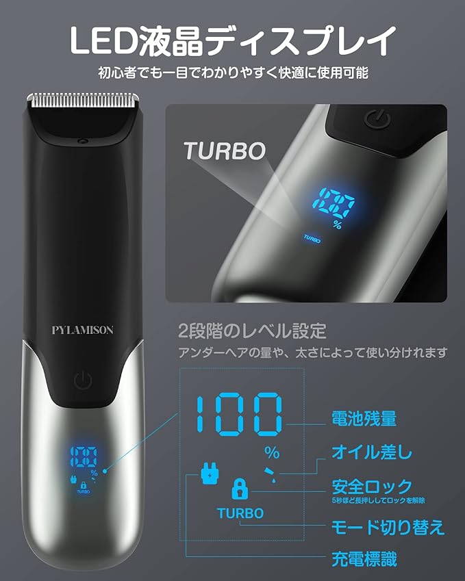 PyLAMISON 2024 Innovation Model VIO Shaver, Men's, 2 Speed Shaver, LED Display, Length Adjustment, IPX7 Waterproof, For Wet and Dry Use, Hair Treatment, Delicate Zone, Electric Shaver, Arm, Chest, - NewNest Australia