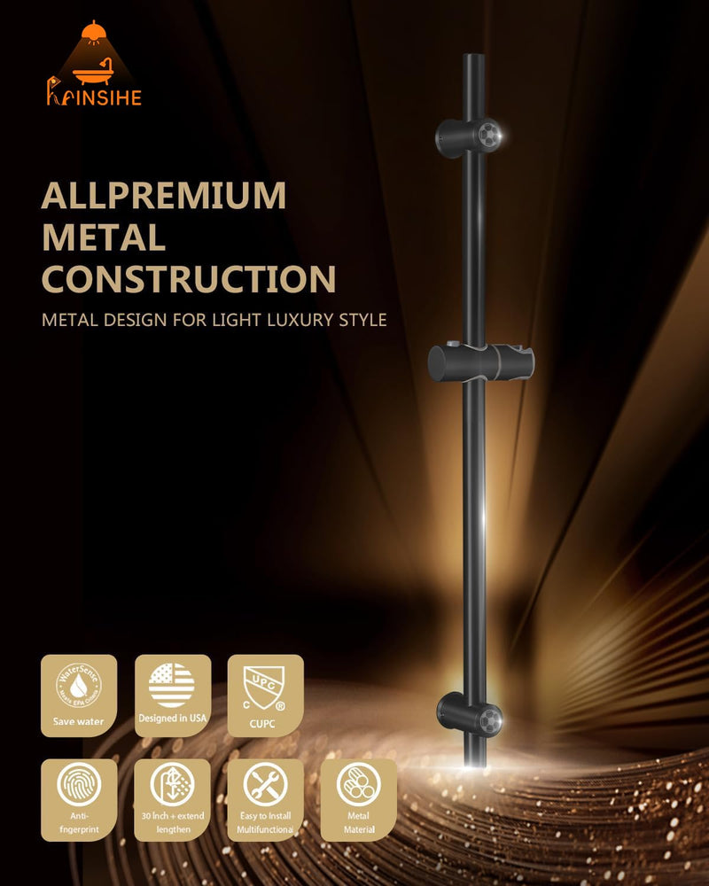 Shower Slide Bar Stainless Steel 32-Inch, Slide Bar Installation Distance 20-28 Inch with Plastic Adjustable Handheld Shower Head Holder for Bathroom Screw Wall Mount Matte Black