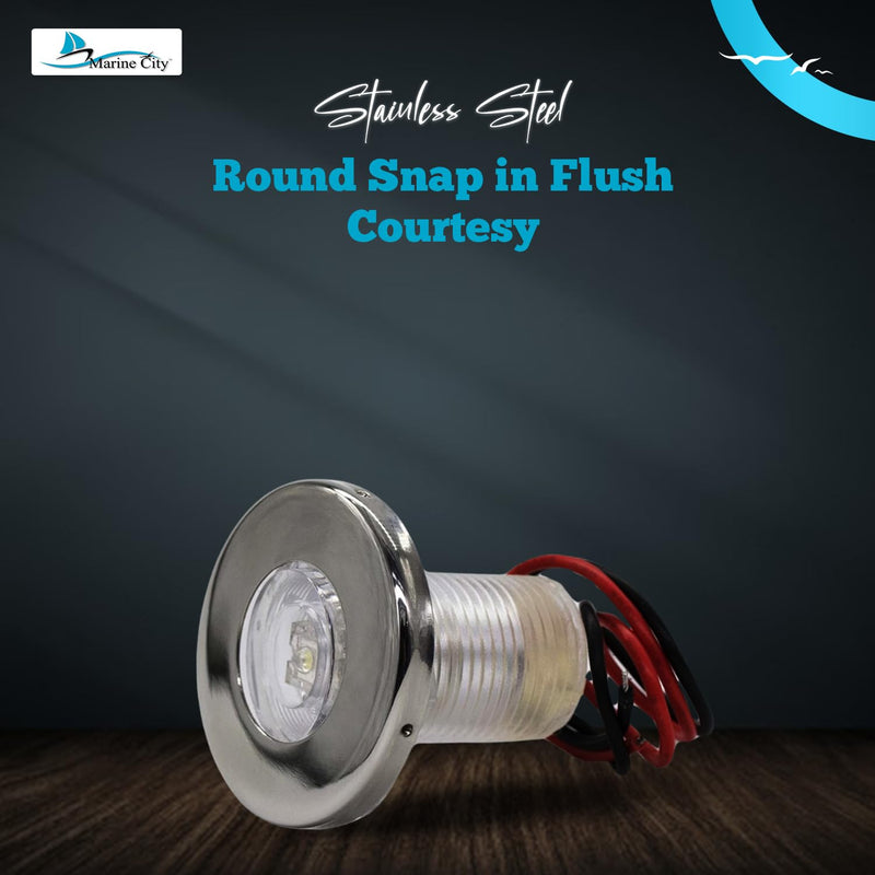 MARINE CITY Round Snap-in Flush Courtesy LED Light White, Waterproof, 1-1/2”, 304 Stainless Steel Ring, Corrosion-Resistant, 12V, IP68, for Boats, Yachts, Marine Accessories 4 Pcs