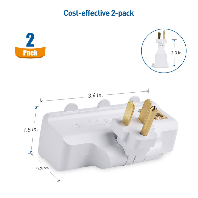 [UL Listed] Cable Matters 2-Pack 3-Outlet Grounded 180 Degree Swivel Wall Tap, Swivel Outlet, 3 Plug Outlet Adapter, Multi-Plug Outlets, White