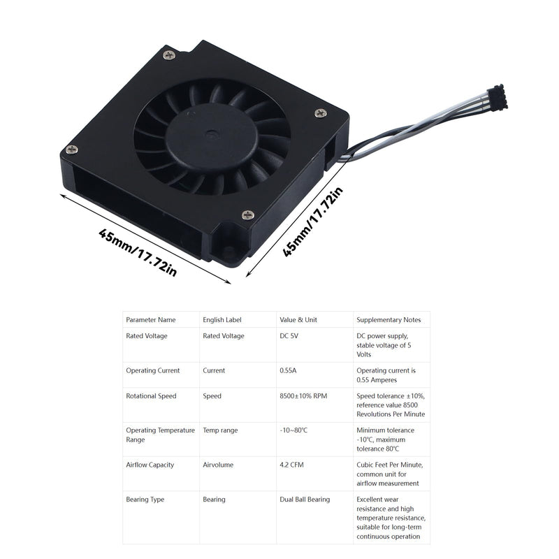 Hotend Cooling 4510 Fan Replacement(2Pcs) for BambuLab H2D: 45x45x10mm Dual Bearing Heat Sink Blower to Prevent Hot End Extruder Overheating 3D Printer Accessories
