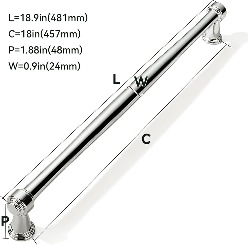 1 Pack 18inch(457mm) Center to Center Appliance Pulls Vibrant Polished Nickel Cabinet Pulls Handles for Cabinets Cupboard Solid Heavy Duty Drawer Handles Dressers Kitchens bedrooms Appliance Pulls 18inch(457mm) Center to Center 1