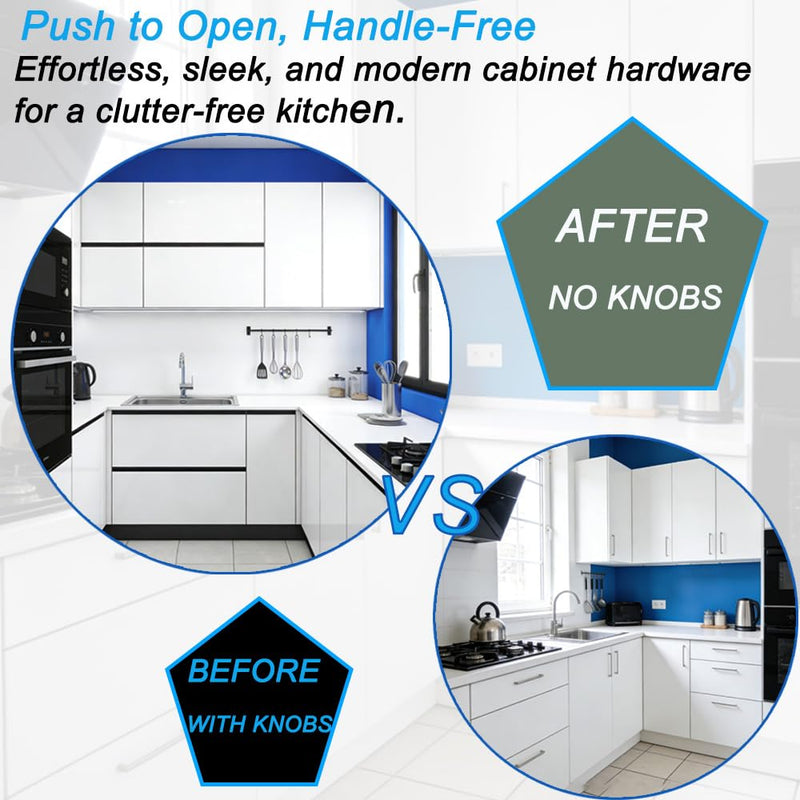 Magnetic Push to Open Cabinet Hardware CBRIVE 4Pack Heavy Duty Push Latch & Lock for Hidden Door Touch Latches and Catch Magnet Push Release Drawer Pull Tip On RV Closet Close Strong Pop Out, Black 4 Pack