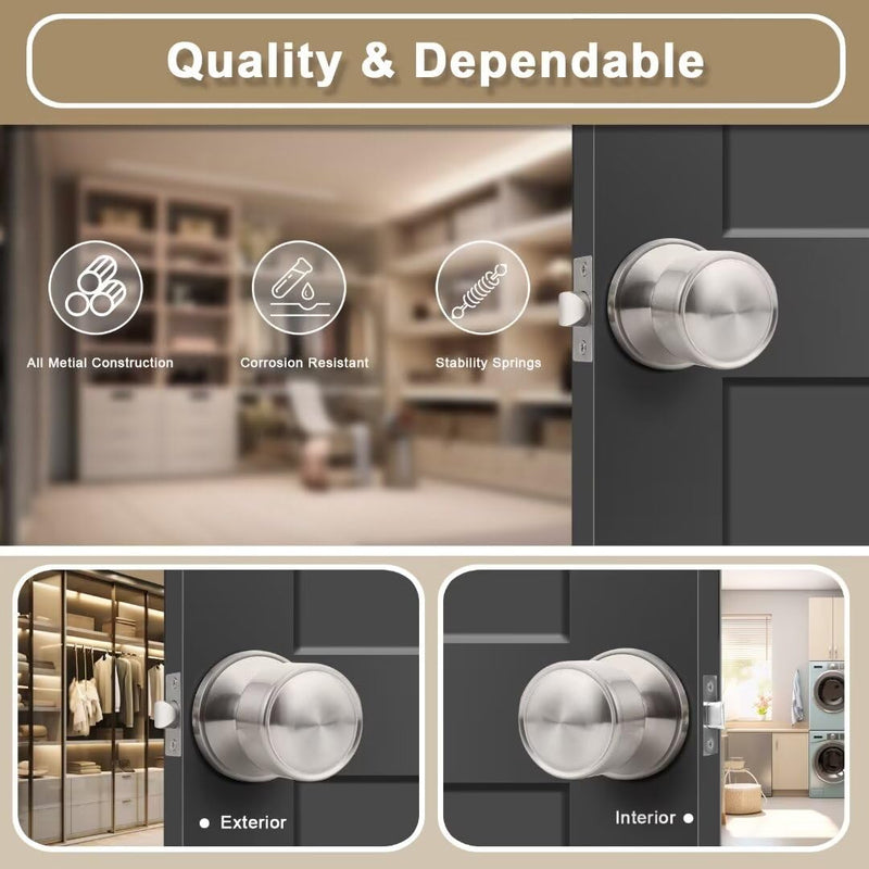3 Pack Flat Passage Closet Door Knobs Interior in Satin Nickel, Non-Locking Modern Kitchen Door Handle Interior, Indoor Keyless Door Knob No Lock for Hallways 3 Passage Door Knobs