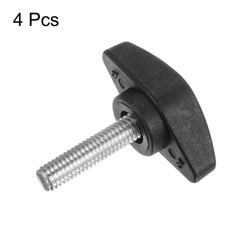 HARFINGTON 4pcs Tee Wing Knobs Thumb Screws M6 x 25mm Standard Male Thread Plastic T Knobs Handles Hand Clamping Knobs Grip Thumbscrew, Black