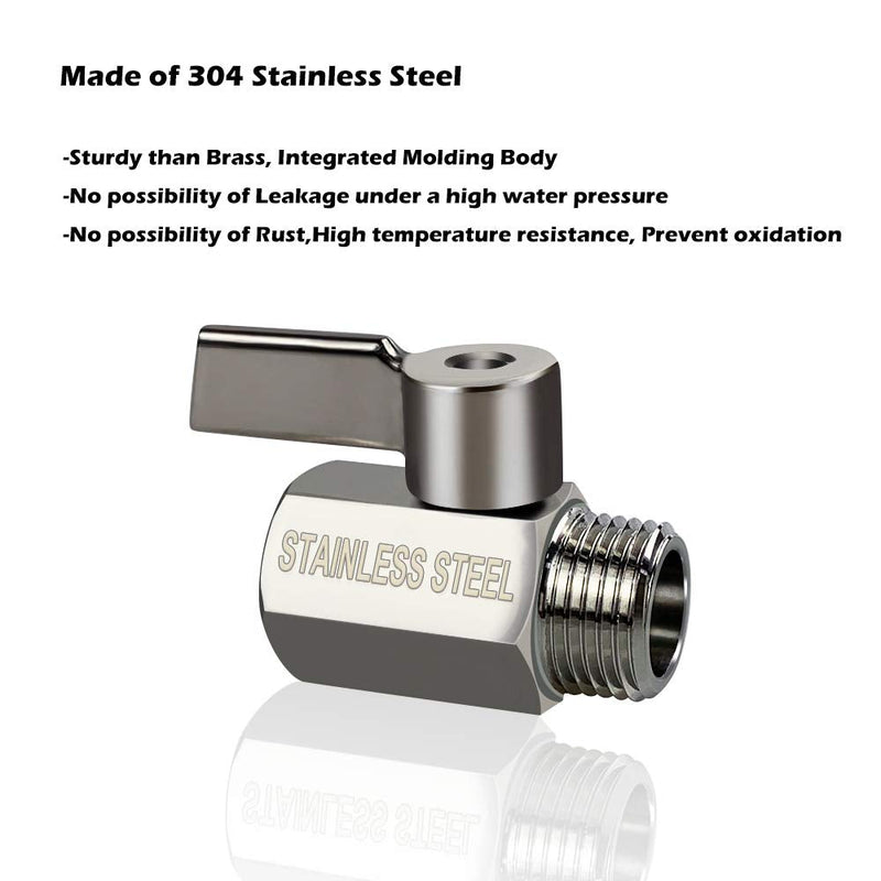 Showerhead Shut Off Valve with Stainless Handle, 304 Stainless Steel Mini Ball Valve(1/2" Female X Male) NPT Thread, Water Flow Control Valve Regulator Chrome, Shower Head Flow Control Valve 1