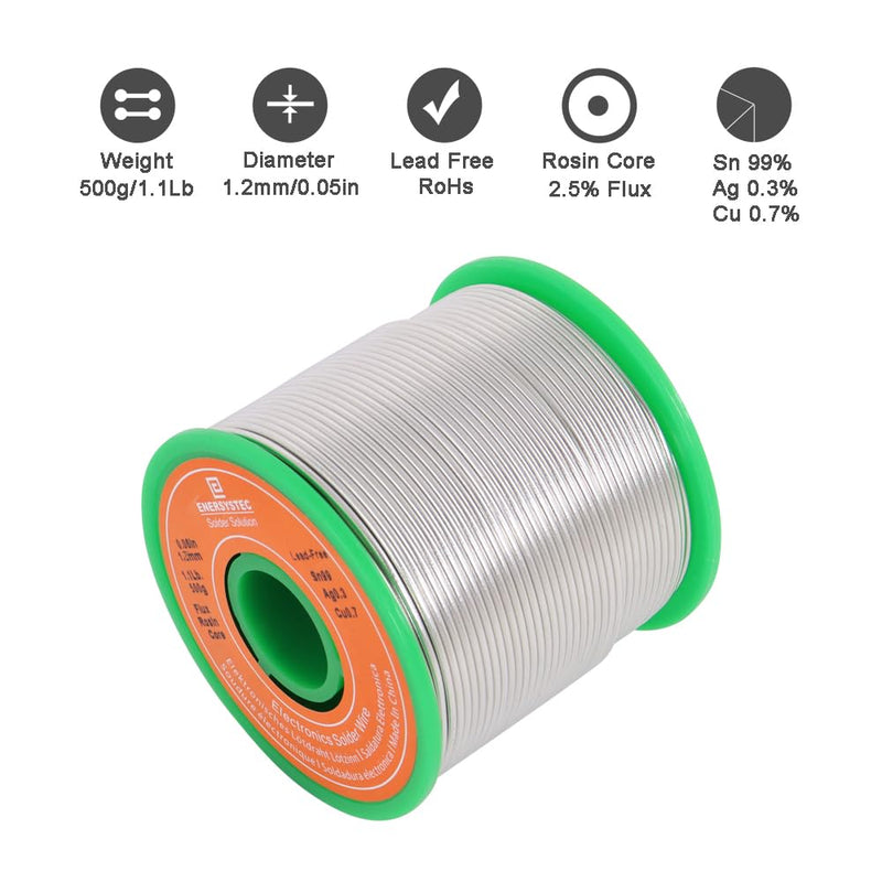 Lead Free Solder Wire 1.2mm 500g, Electronics Solder Wire Rosin Core No Clean, Allow Materials Sn99 Ag0.3 Cu0.7 Bright Solder Joint, Strong Solder Pad Fine Solder Work,1 Pound