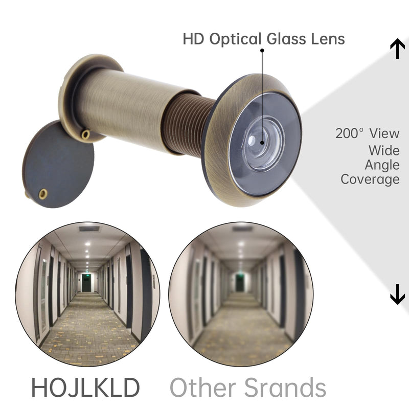 Door Viewer Peephole,200 Degree Solid Brass Peep Holes for Solid Wood Door with 16mm Drill Bit, 5/8 Inch Door Eye Viewer with Privacy Cover for 1-3/8" to 2-1/4" Doors (1, Antique Bronze)