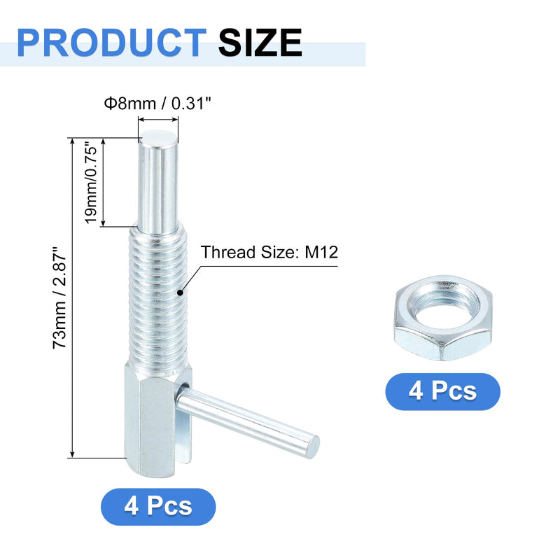 uxcell 4 Pcs Retractable Indexing Plunger Pin, M12 l Spring Plunger Carbon Steel Spring Loaded Latch Telescopic Locking Pin with Nut for Machinery Shipbuilding
