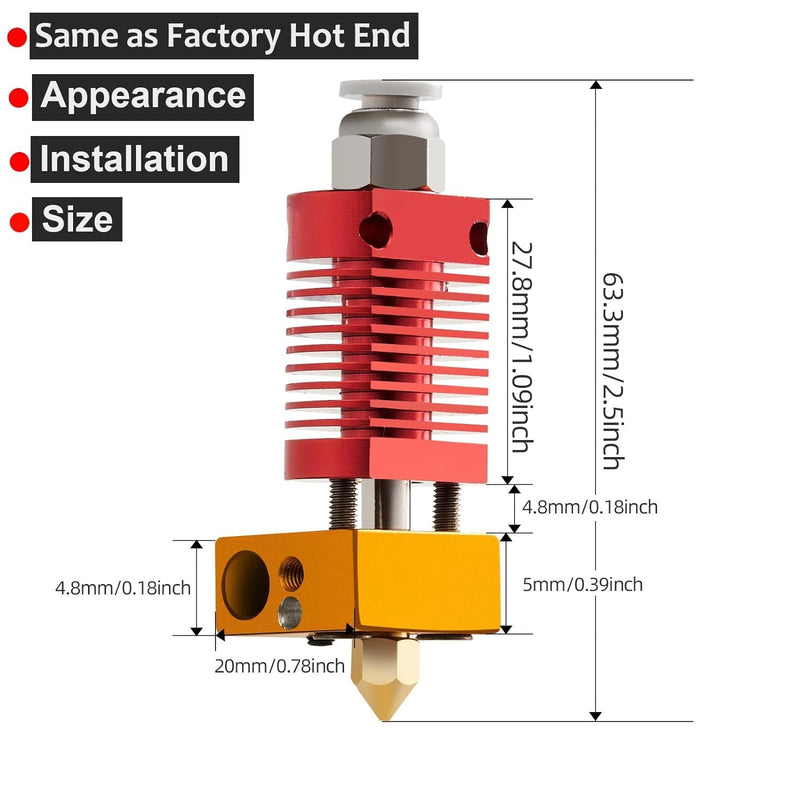 5Aplusreprap Ender 3 Hotend Upgrade: M3 Stud Thermistor,Fast Replaced, Compatible for Creality Ender 3 V2/Pro,CR-10 J-Head Hotend Replacement, Assembled Extruder 3D Printer Hot end Kit 24V 40W Red Set A