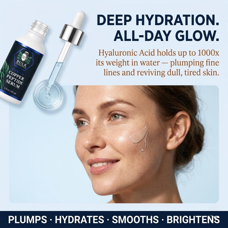 Copper Peptides Serum For Face+Neck Firming & Hydrating, GHK-Cu peptide with Methylene Blue, Hyaluronic Acid Formula, Fragrance Free GHKCu, Made in USA, 2 fl oz