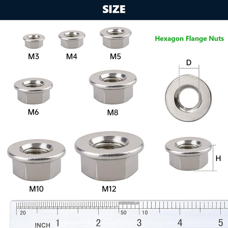 (50 PCS) M6-1.0 Hexagon Flange Nuts with Non-Serrated Flange Washer Head, 304 Stainless Steel, Hex Drive, Full Thread 50