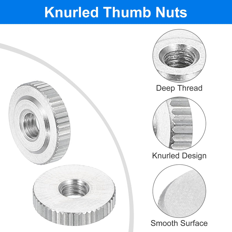 uxcell 10Pcs M4 Knurled Thumb Nuts, 304 Stainless Steel Round Knurled Flat Head Through Hole Handle Nut, Lock Adjusting Nuts, Thin Type, Silver 10