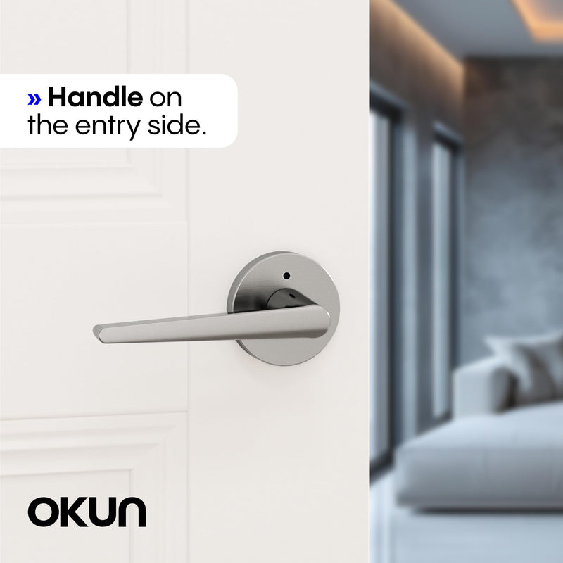 Okun Halo 1-Pack Brushed Nickel Privacy Door Levers – Push Button Lock, Reversible, Sleek Concealed-Mount Design for Bedroom & Bathroom 1 Pack