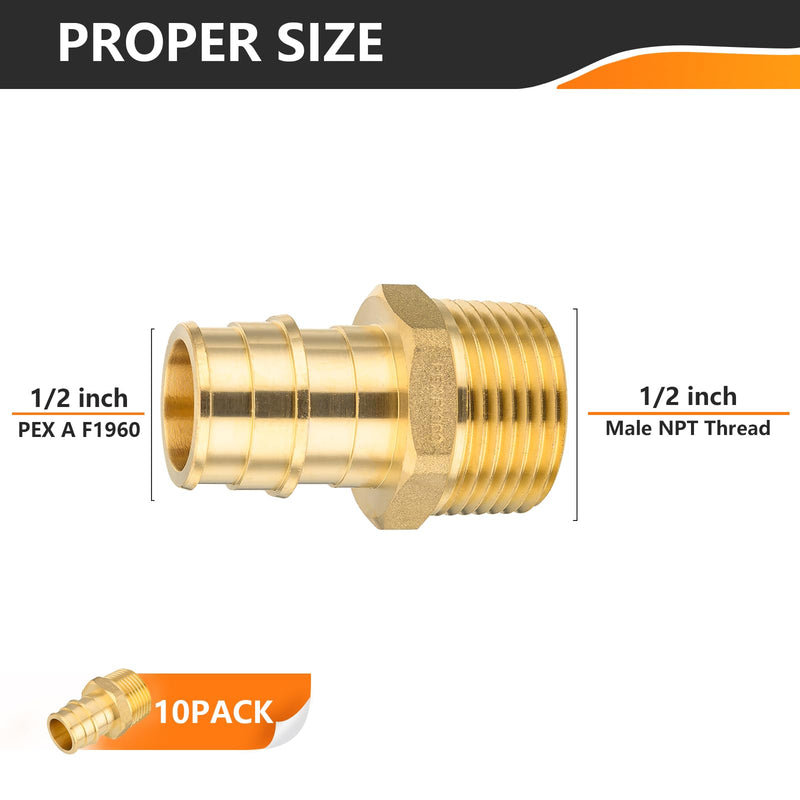 10PC HeSun 1/2" PEX-A Expansion x 1/2" Male NPT Adapter(PEX1960016-10) 1/2 Inch,10 Pack Male Adapter