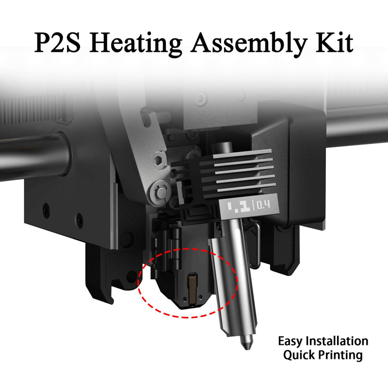 P2S Hotend Heating Assembly Kit All Metal Base Clip for Bambu Lab 3D Printer | Hot End Heat Assembly with Thermistor & Heater Cartridge, Ceramic Zirconia Insulated Base, 2200°C Heat-Resistant, Quick-Swap