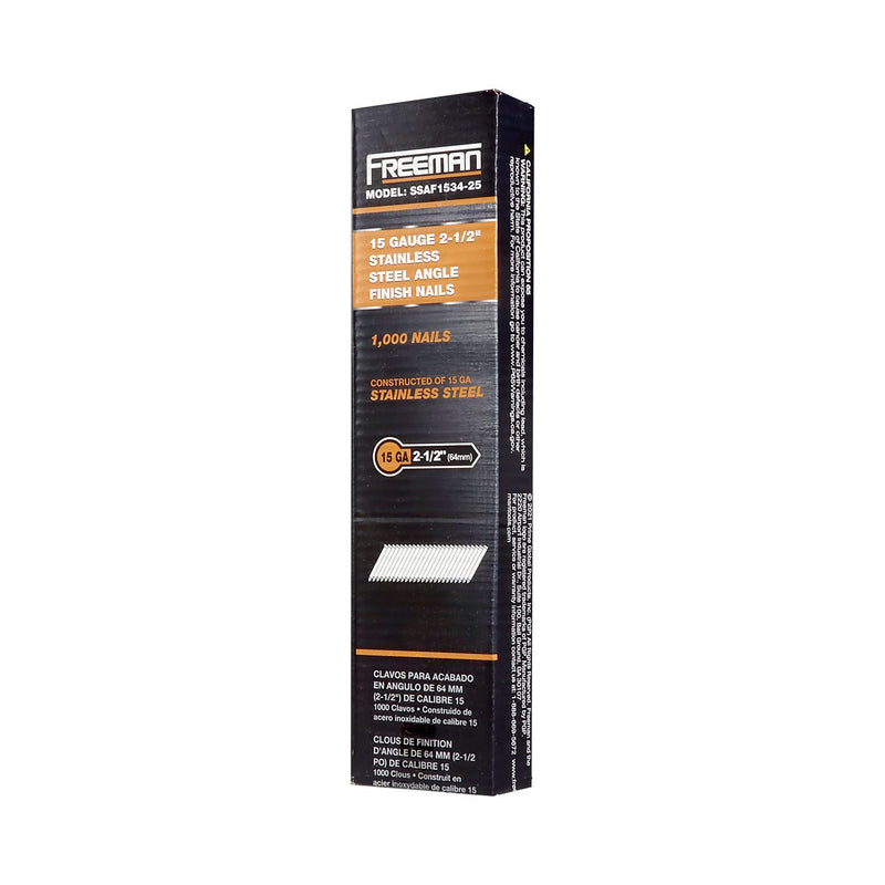 Freeman SSAF1534-25 15-Gauge 34 Degree Angle 2-1/2" Glue Collated Stainless Steel Finish Nails (1000 Count)