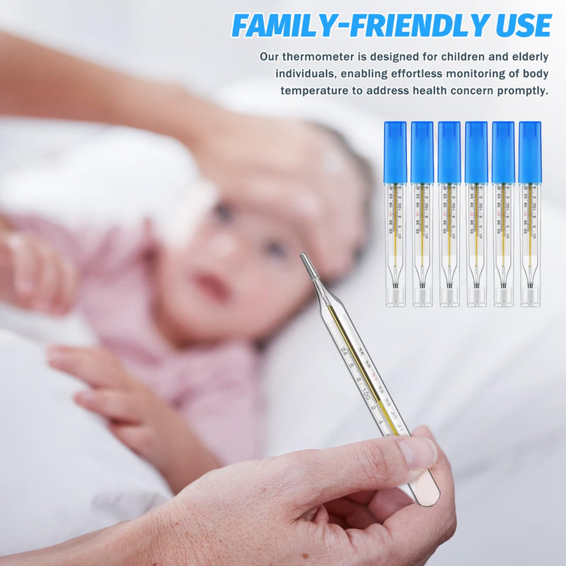Toyvian 12-Pack Glass Thermometer for Adults Home with Dual Scale Celsius & Fahrenheit Reading Large Flat Design for Easy Holding Family Use for Kids and Elderly