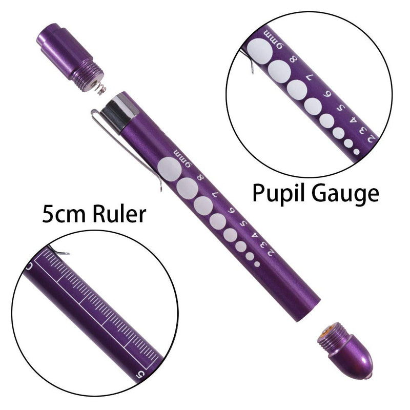 Aokin Pen Light with Pupil Gauge, Reusable LED Penlight Medical for Doctor Nurse Diagnostic etc, White Light, Rose Gold and Purple