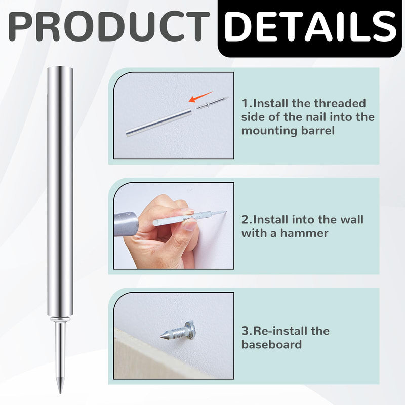 500 Pieces Double-Head Skirting Thread Seamless Nail Double Headed Nails Non Marking 2 Sided Nails Invisible Special Hidden Nails with 5 Installation Barrels for Skirting