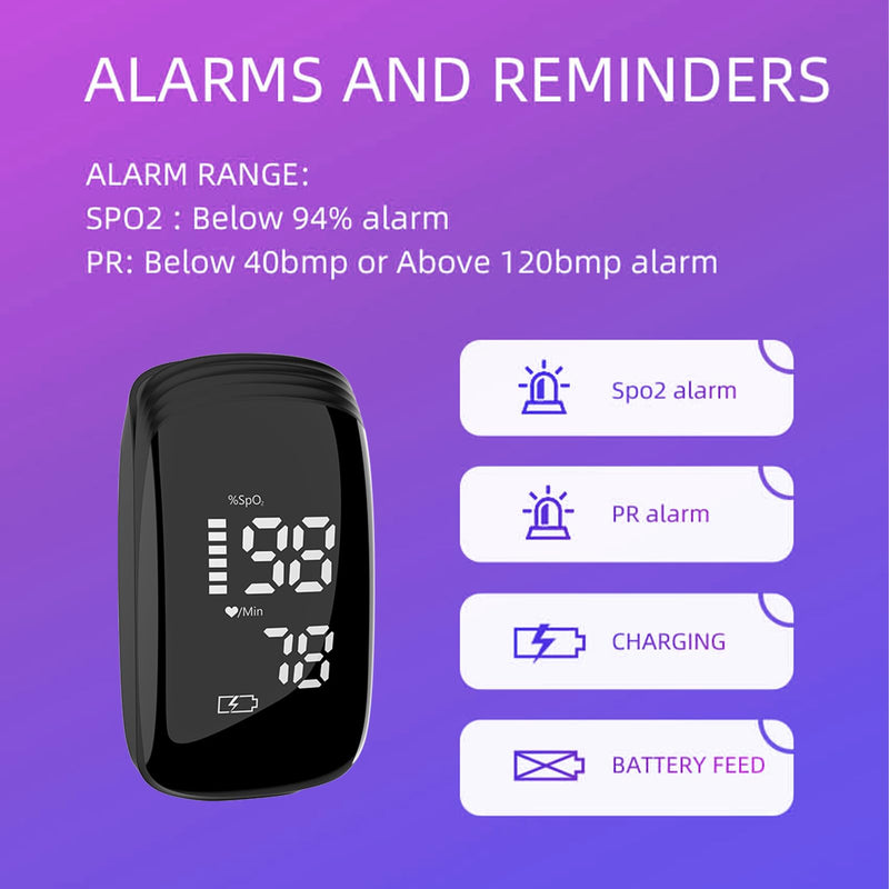 Pulse Oximeter, Blood Oxygen Meter, Fingertip Pulse Oximeter, Rechargeable Pulse Oximeter, Accurate Rapid Blood Oximeter SpO2 Reading Outdoor Sports Wide Use （black）