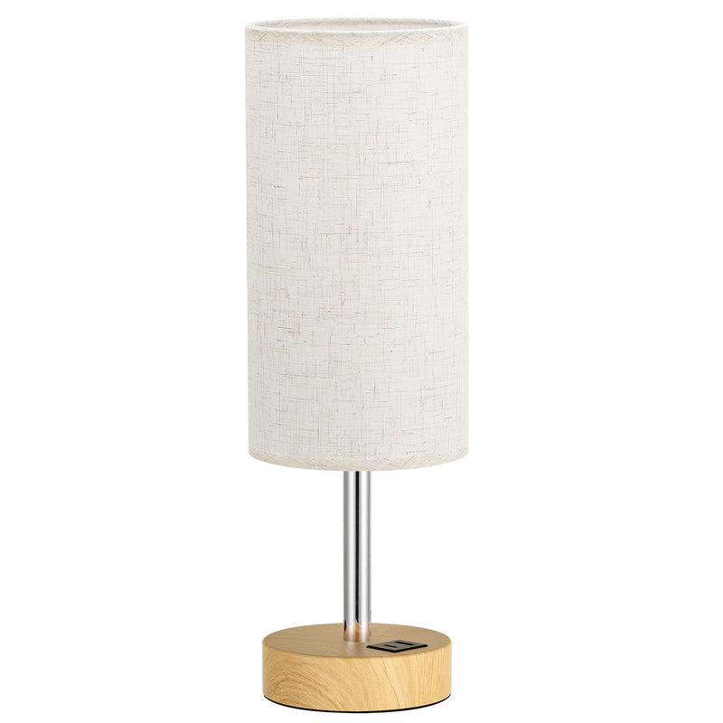 Touch Bedside Table Lamp with USB - 3 Way Dimmable Wood Lamp for Bedroom Nightstand, Desk Lamp with Charging Station for Dorm, Living Room, Office, Kids Room, Nursery, Small Cream & Wooden