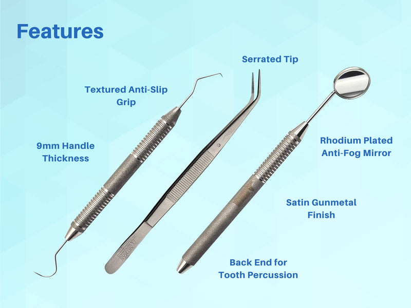 Dental Examination Set Mirror Probe Tweezers with Slip Resistant Surface | Dental Tools Dental Pick Oral Care Kit & Pet Oral Care Use | Stainless Steel Dental Hygiene Kit Set ARTMAN Brand 3
