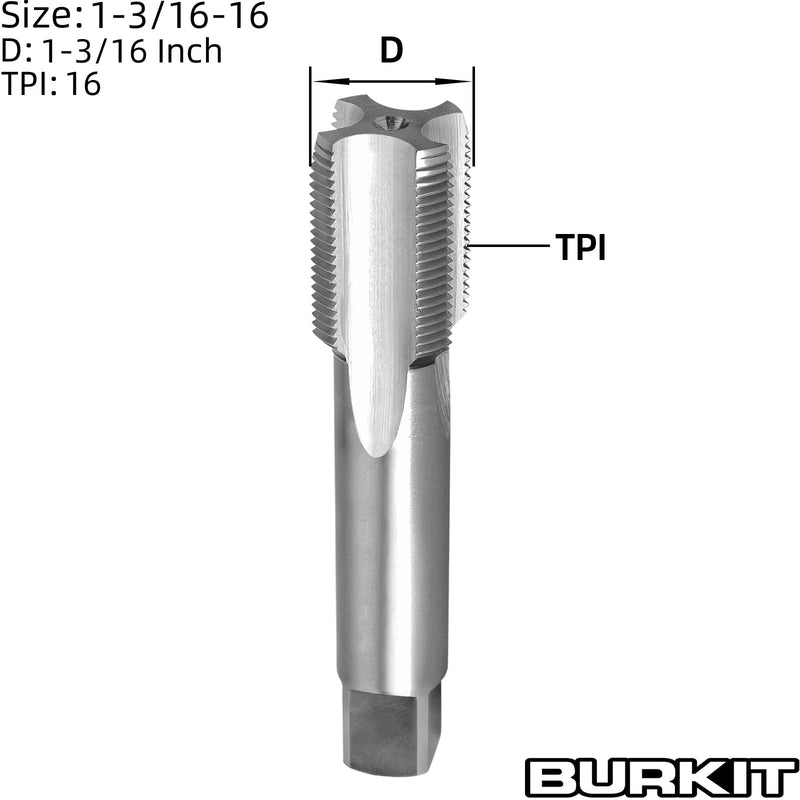 Burkit 1-3/16"-16 UN Thread Tap Right Hand, HSS 1-3/16 x 16 UN Straight Fluted Machine Tap
