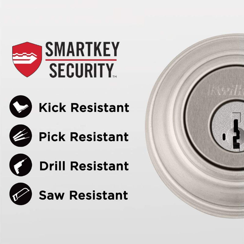 Kwikset 991 Tustin Entry Lever and Single Cylinder Deadbolt Combo Pack featuring SmartKey in Satin Nickel, Model Number: 99910-040 Combo Pack (Pack of 1) Reversible