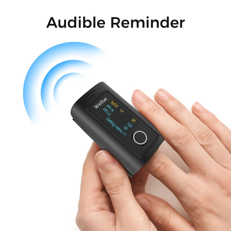 Wellue Fingertip Pulse Oximeter, Blood Oxygen Saturation Monitor with Batteries, Carry Bag & Lanyard for Wellness Use Black