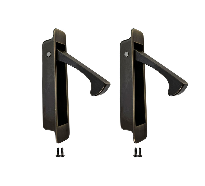 QCAA Forged Solid Brass Edge Pull, Sliding Pocket Door Pull Handle, Antique Brass, 2 Pack, Made in Taiwan