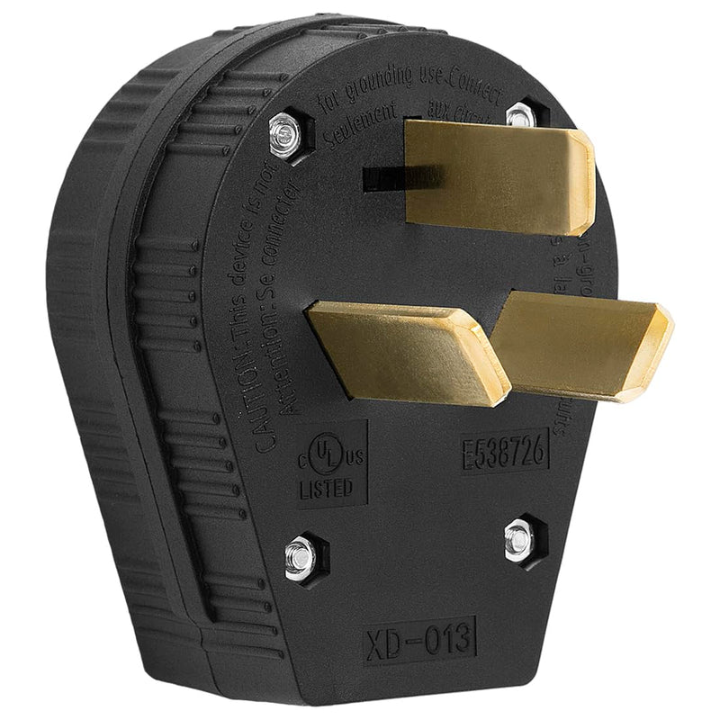 50Amp 3-Prong Dryer Nema 10-50P Plug 30/50A, 125/250V Angle Plug, 3 Pole 3 Wire Grounding Straight Blade Plug for Dyer and Ranges 1