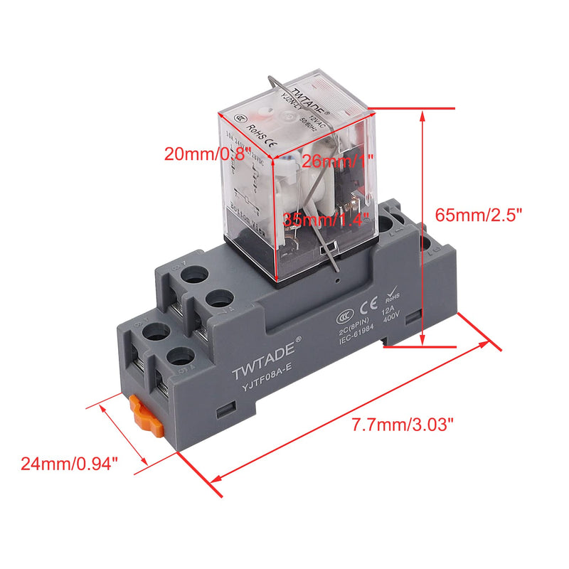 TWTADE AC 110V/120V Relay 10A Electromagnetic Power Coil Relay 8 Pins DPDT 2NO+2NC with Indicator Light and Socket Base -YJ2N-LY 8 PIN-10A