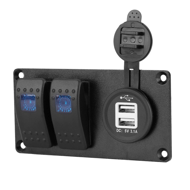 Marine Switch Panel, Dual USB Charging 3.1A 2 Gang RV Boat Switch 12V-24V Universal Voltage for Drivers Boaters RV Owners Marine Enthusiasts