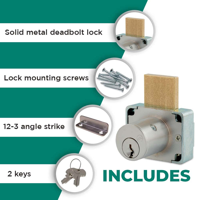 Olympus Lock 200DW Deadbolt Lock | 7/8" Chrome Key Lock US26D | NATL KA915 Keyed Alike | Grade 1 Locks | Vertical Deadbolt | for Drawers 15/16 barrel length Key #915 Satin Chrome