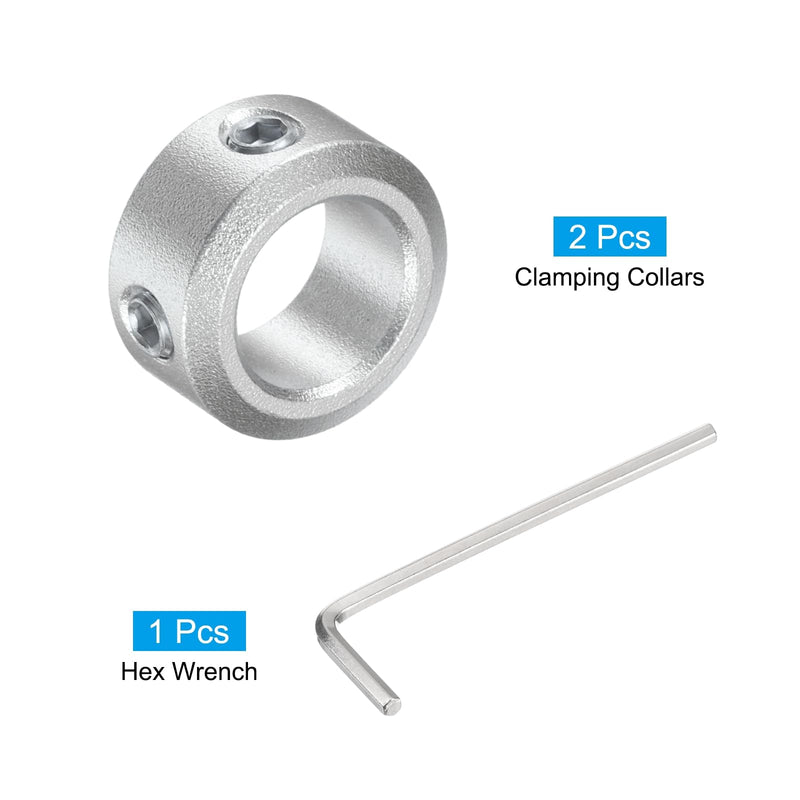 uxcell Set Screw Shaft Collar for 10mm Shaft, 2pcs Clamping Collars 16mm OD, 8mm Thickness, Aluminum Alloy Clamp-On Collar with M4 Set Screws and a Wrench