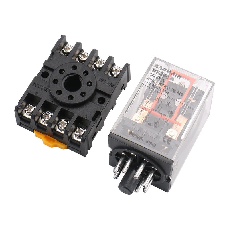 Baomain 2-Pack Power Relay MK2P-I 110VAC Coil DPDT 8 Pin with Plug-in Terminal Socket, for Automation and Control Systems