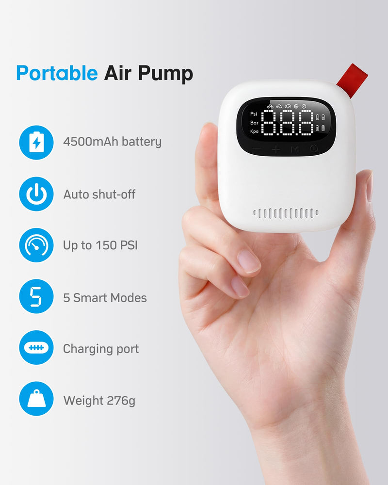 Rechargeable Electric Bike Pump with Gauge, 150PSI Mini Tire Inflator