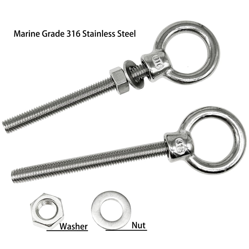 Eye Bolts, 5pack 1/4" x 2-3/8" Heavy Duty Shoulder Lifting Ring Threaded Eyebolts with Nuts Washers 316 Stainless Steel Marine Grade Eyebolt M6*60-5pack - NewNest Australia