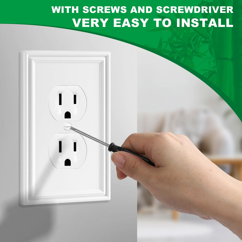 White Decorative Outlet Covers Wall Plates, Natural Material Electric Receptacle Cover Switch Plate Outlet Cover - Modern Style (1 Gang Single Duplex 4 Pack) 1 Duplex 4 Pack
