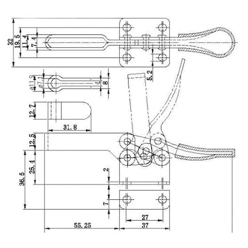 4 PCS Toggle Clamp 201B Hand Tool 198Lbs Holding Capacity Antislip Horizontal Quick Release Heavy Duty