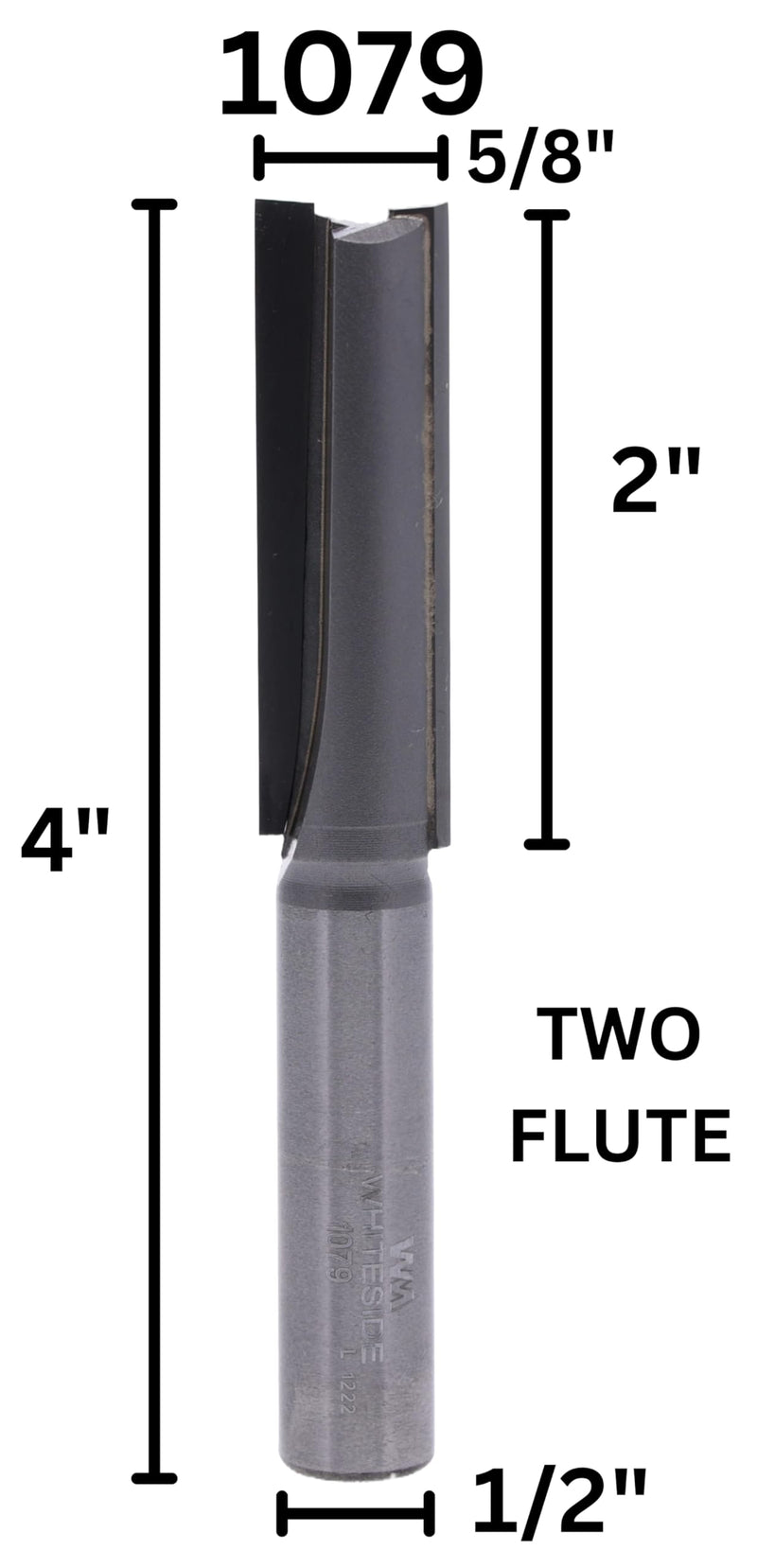 Whiteside Router Bits 1079 Straight Bit with 5/8-Inch Cutting Diameter and 2-Inch Cutting Length