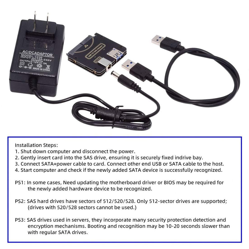 chenyang USB 3.0 to SAS Adapter for 2.5/3.5" SFF-8482 SAS Hard Disks to USB Converter Adapter Without Power Supply (Need Power Supply to Work)