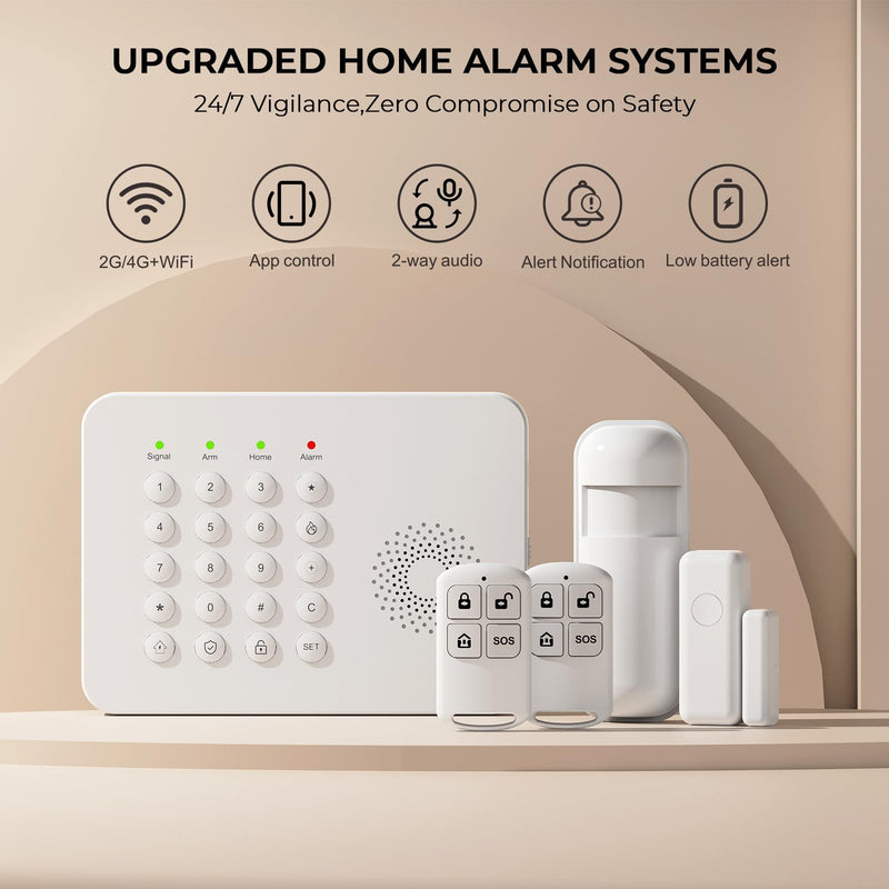 PGST Home Alarm System,Wireless Home Security System with Door and Motion Sensors,5 Piece Alarm Kits,4G SMS/Phone App Instant Alerts,24/7 Professional Monitoring for Villa,Apartment,Kids Safety A02F-US-A