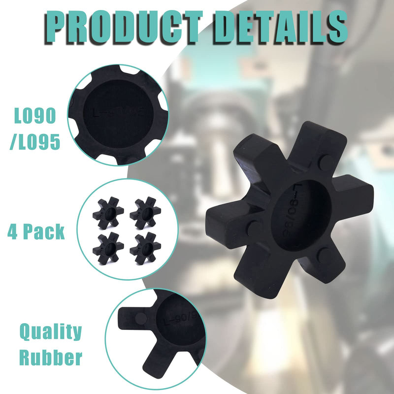 Flexible L095 NBR Rubber Spider Insert Solid Spider Center Inserts Fits for Lovejoy Martin L-Jaw Coupling (4 Pack) 4