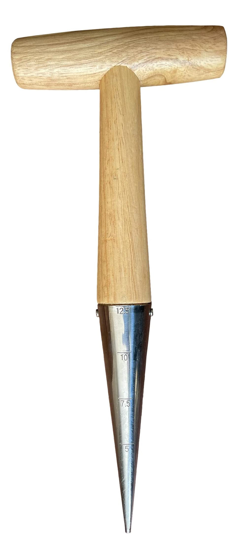 Garden Guru Steel Dibber Planter Tool for Planting Seeds & Bulbs - High Carbon Steel & Comfortable Wood Carved Handle - for Consistent Planting Flowers Tulips, Daffodils, Dahlias 1 Pack