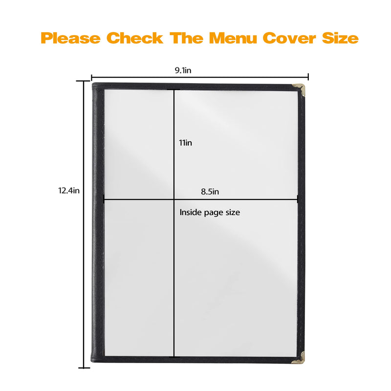 2PCS Menu Covers 8.5" x 11" Restaurant Menu Holder 4 Page 8 View Transparent Menu Sleeve,Fits A4 Size Paper for Restaurant Menu Home Project Office Daily Paper Chores and etc 2