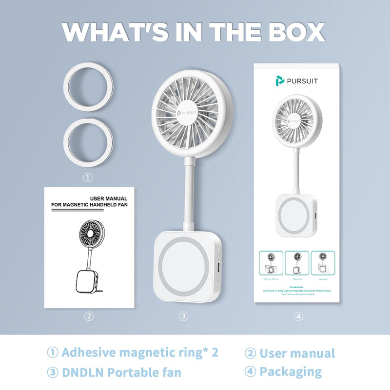 Magnetic Portable Fan Magsafe Compatible Mini Personal Fan with Adjustable Ring Light & Hands-Free Phone Mount, Ultra-Lightweight 6000RPM Powerful table fan for iPhone 17/16 pro, Desk, Car & Outdoor